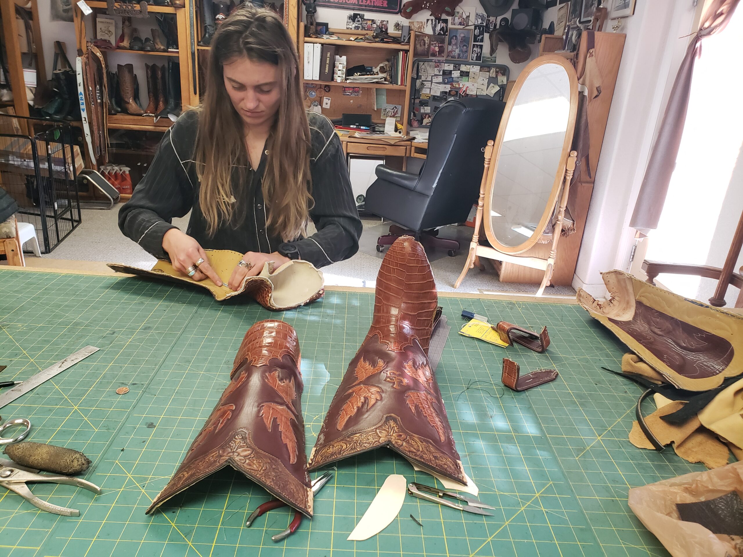 Holly creating a western boot